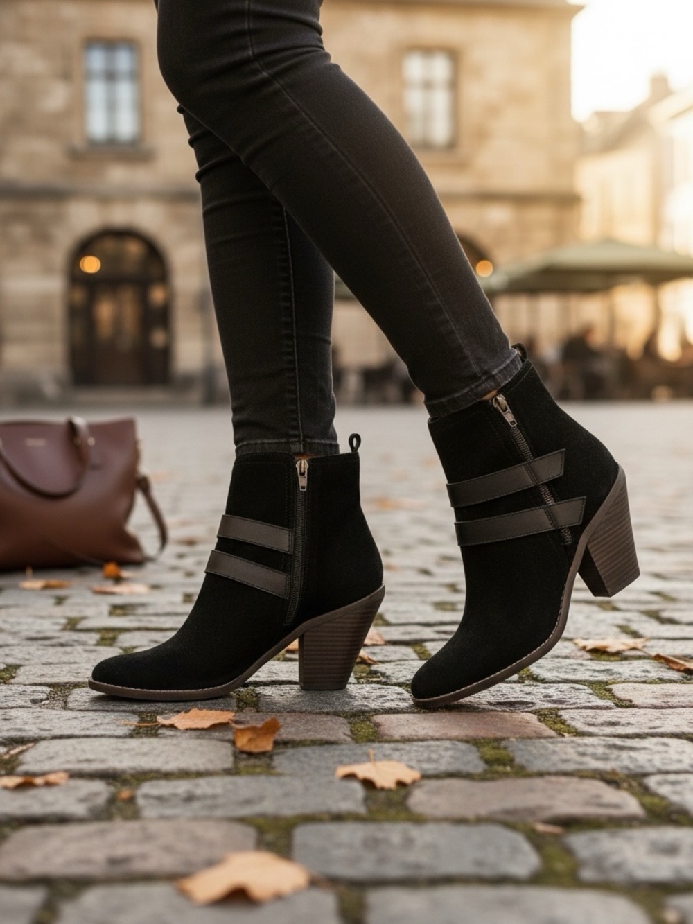 DV Dolce Vita Black Suede Leather Ankle Boots Stacked Heel Women’s Size 8.5